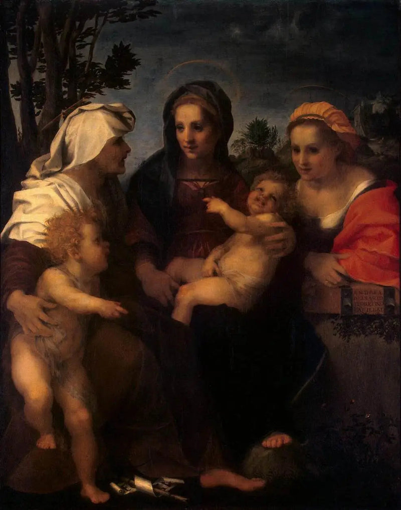 Madonna med barn med heliga Katarina, heliga Elisabeth och heliga Johannes Döparen - Andrea del Sarto