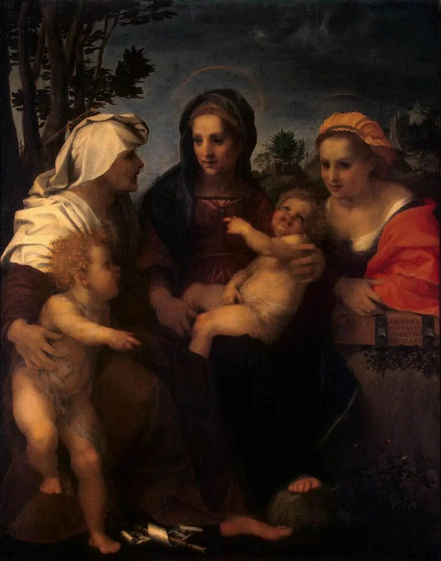 Madonna med barn med heliga Katarina, heliga Elisabeth och heliga Johannes Döparen - Andrea del Sarto