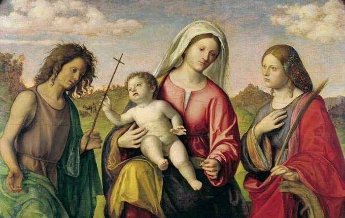 Madonna med barnet, heliga Katarina och helige Johannes Döparen - Cima da Conegliano
