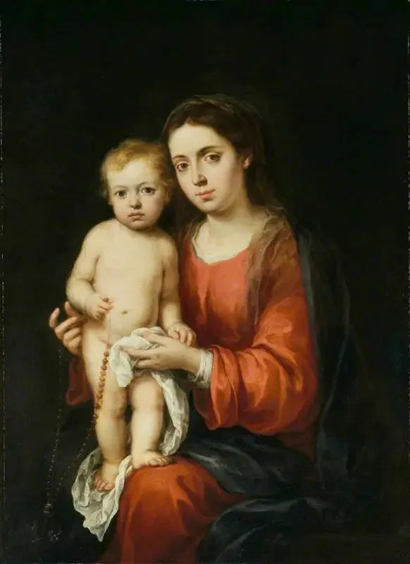 Jungfrun med barnet med ett rosenkrans - Bartolomé Esteban Murillo