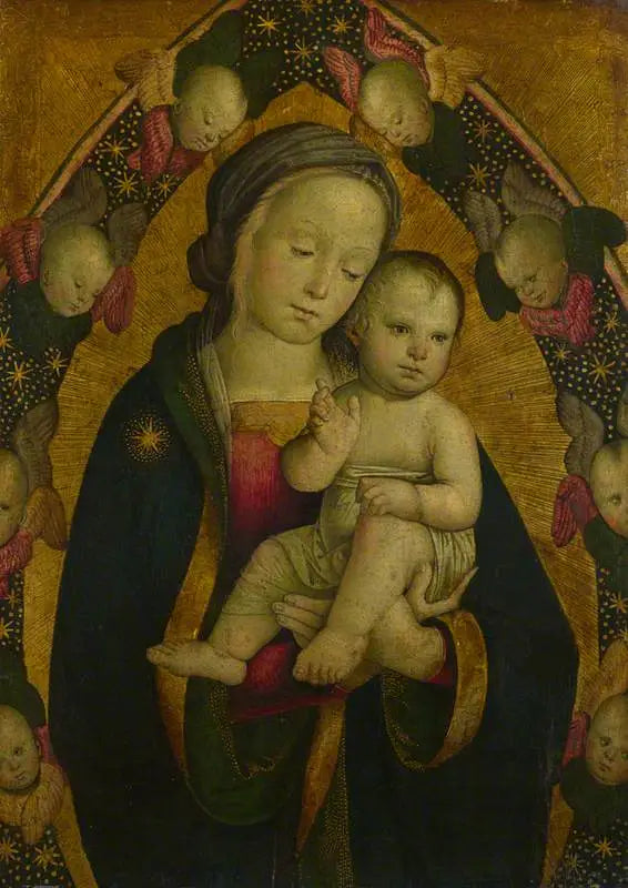 Madonna med barnet i en mandorla med keruber - Pietro Perugino
