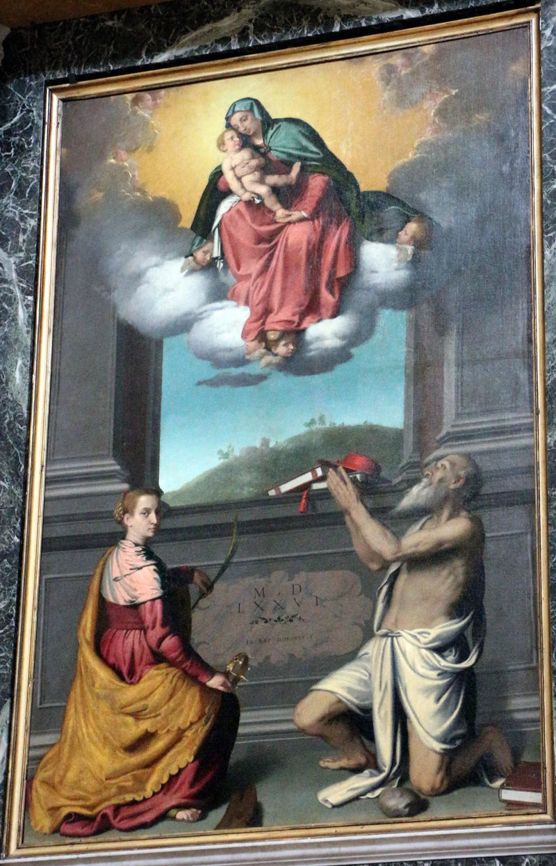 Madonna med barnet i härlighet med helgon - Giovanni Battista Moroni