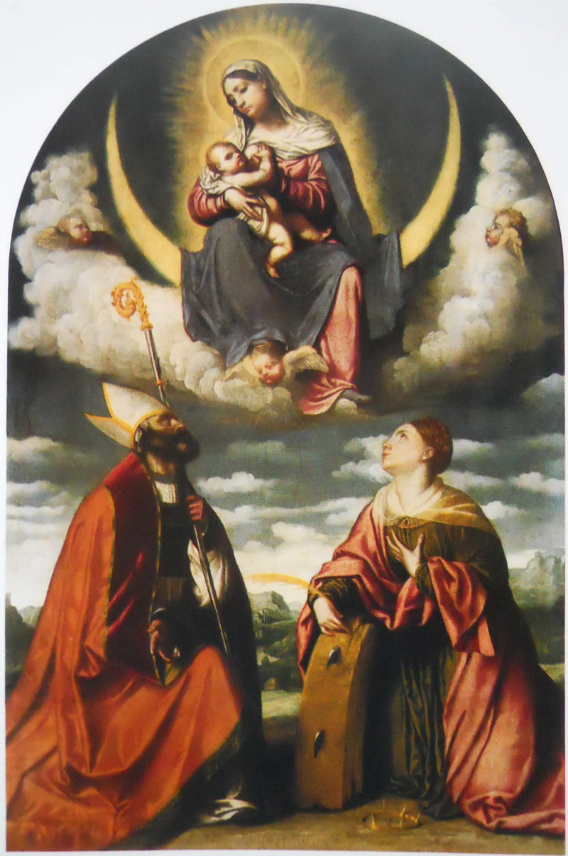 Madonna med barnet i gloria med helgon Martin och heliga Katarina - Alessandro Bonvicino