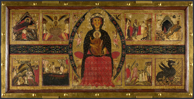 Madonna med barnet i majestät, med berättande scener - Margaritone d'Arezzo