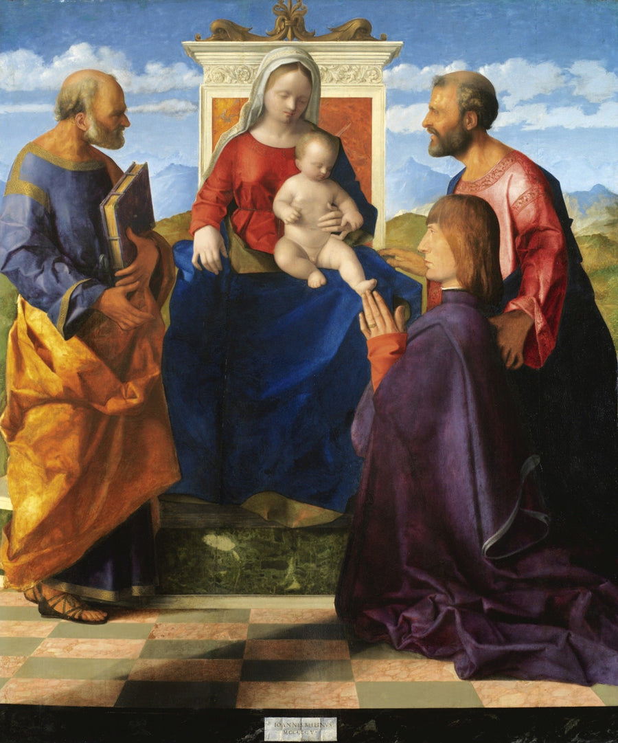 Madonna med barnet på tron med helgon och donator - Giovanni Bellini