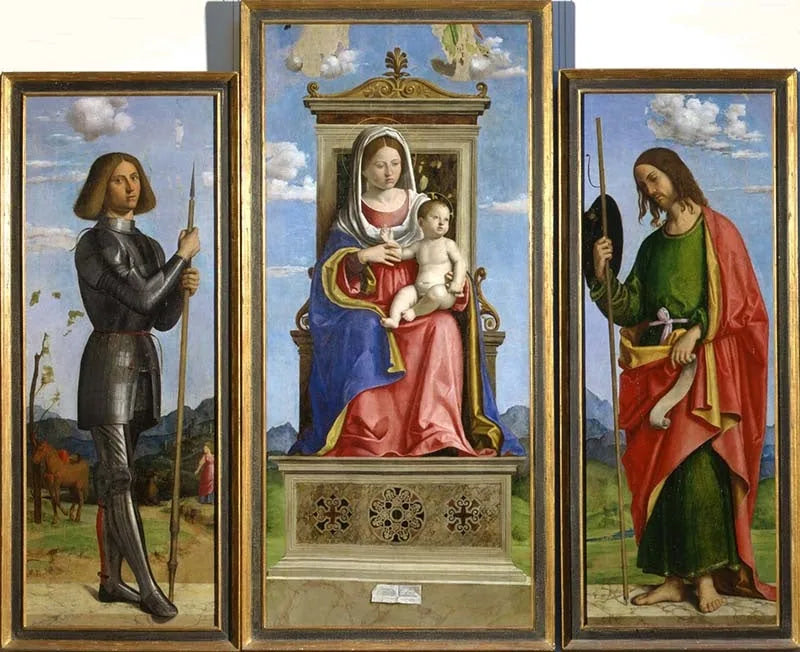 Madonna med barnet mellan helgon Georg och helgon Jakob - Cima da Conegliano