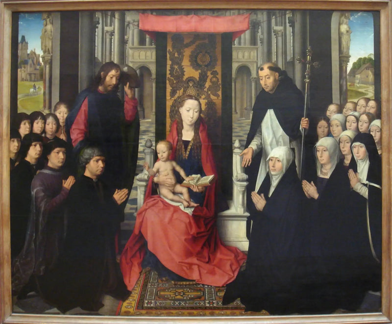 Madonna med barnet mellan helgon Jakob och helgon Dominikus - Hans Memling