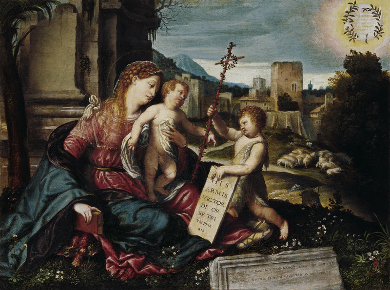 Madonna med barnet och den unge helige Johannes - Alessandro Bonvicino