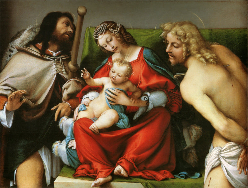 Madonna med barnet och helgonen Rock och Sebastians - Lorenzo Lotto