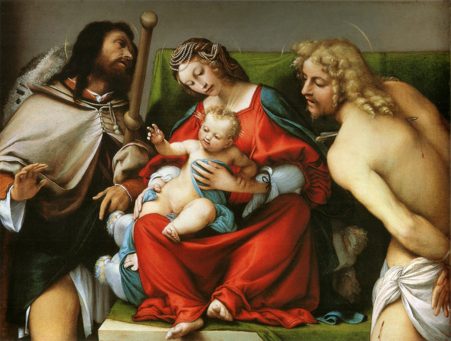 Madonna med barnet och helgonen Rock och Sebastians - Lorenzo Lotto