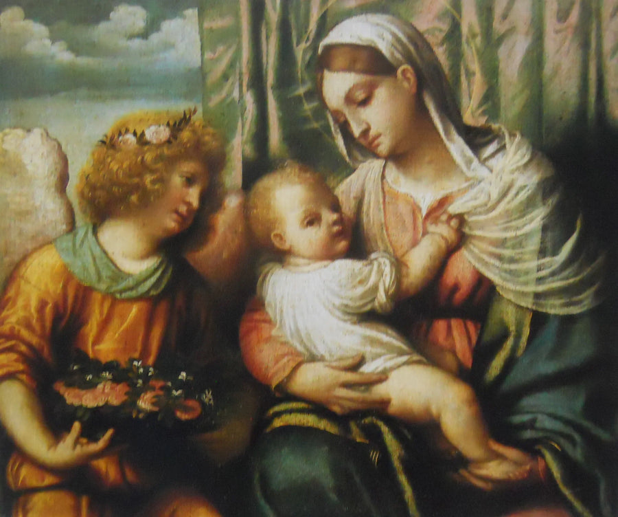 Madonna med barnet och en ängel - Alessandro Bonvicino