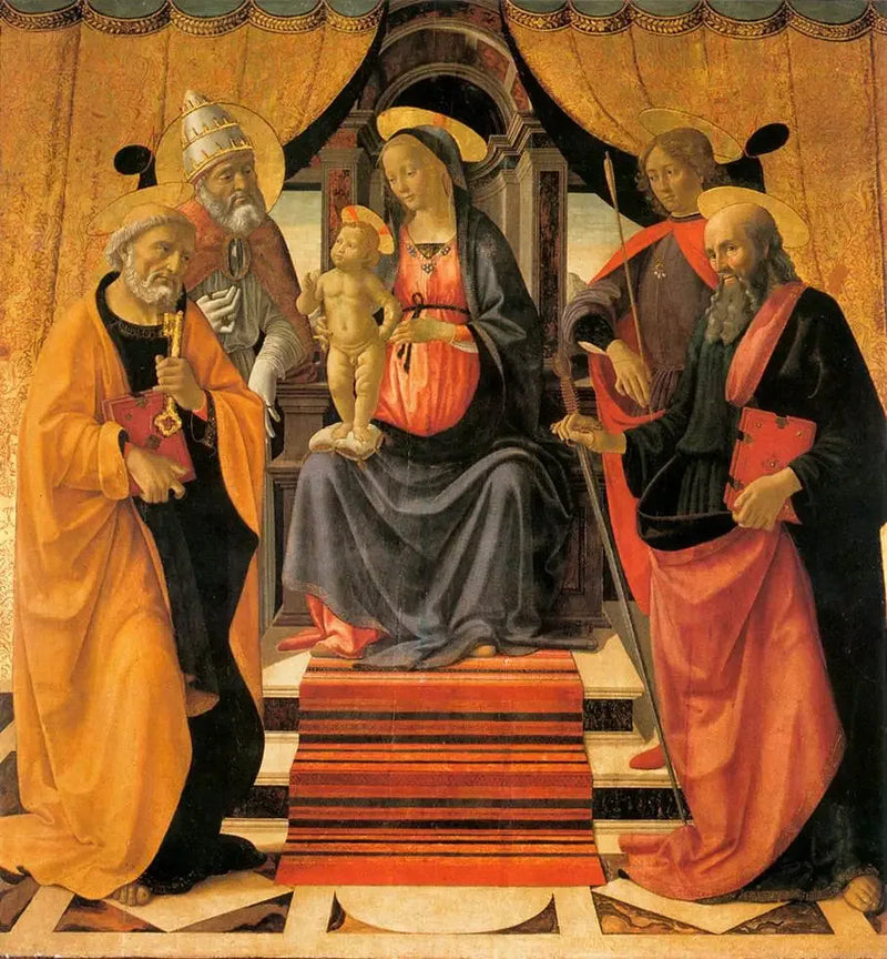 Madonna med barnet som tronande med helgon - Domenico Ghirlandaio