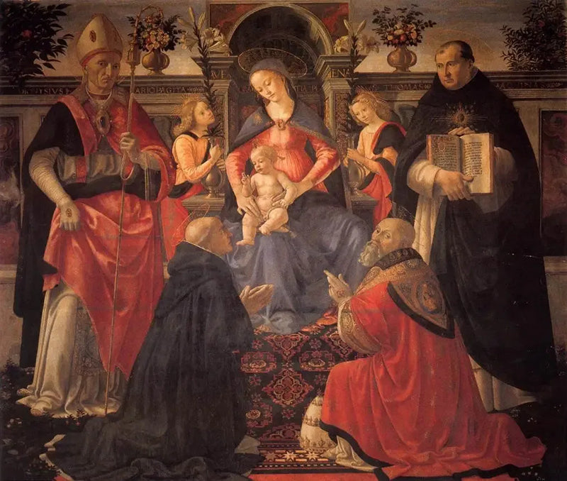 Madonna med barnet som tronar mellan änglar och helgon - Domenico Ghirlandaio