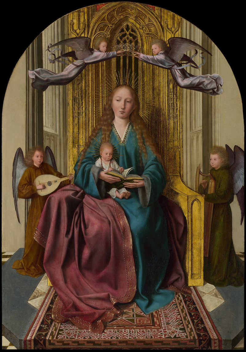 Madonna med barnet i majestät, omgiven av fyra änglar - Quentin Metsys