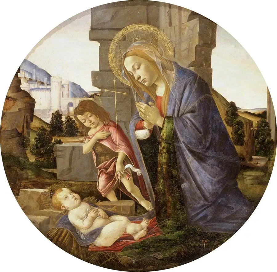 Madonnan som dyrkar barnet med den unge helige Johannes - Sandro Botticelli