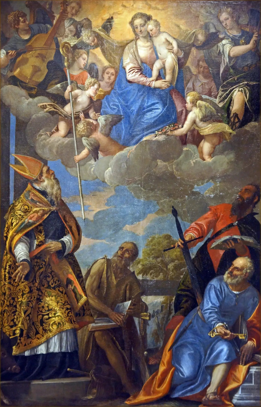 Jungfrun och Barnet som uppenbarar sig för Sankt Antonius, Sankt Paulus eremiten, Sankt Paulus och Sankt Petrus - Paul Véronèse