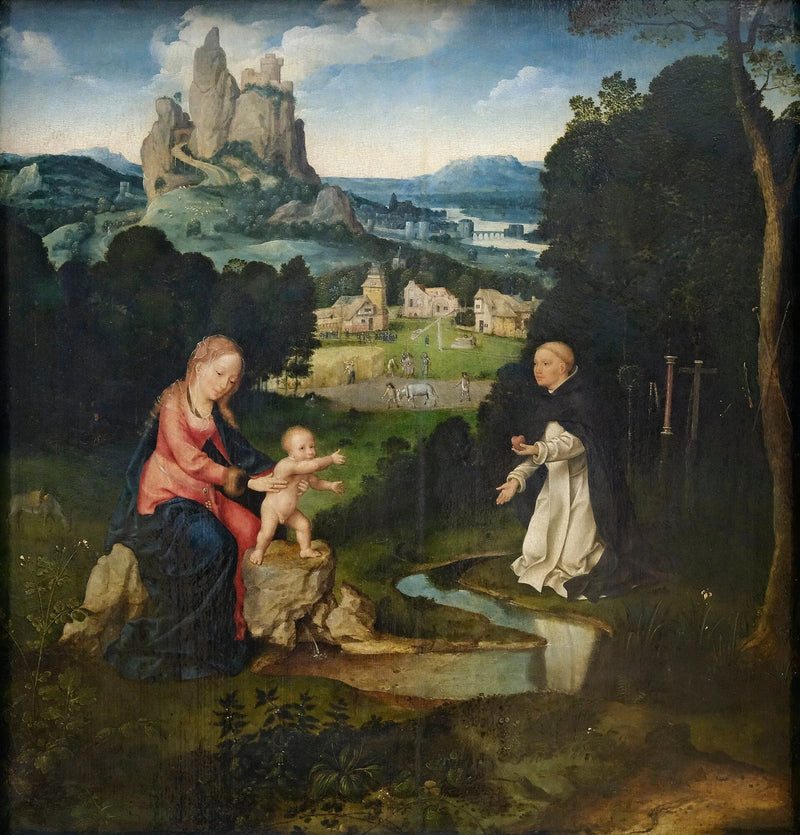 Madonna och barn med en dominikansk som erbjuder sitt hjärta - Joos van Cleve