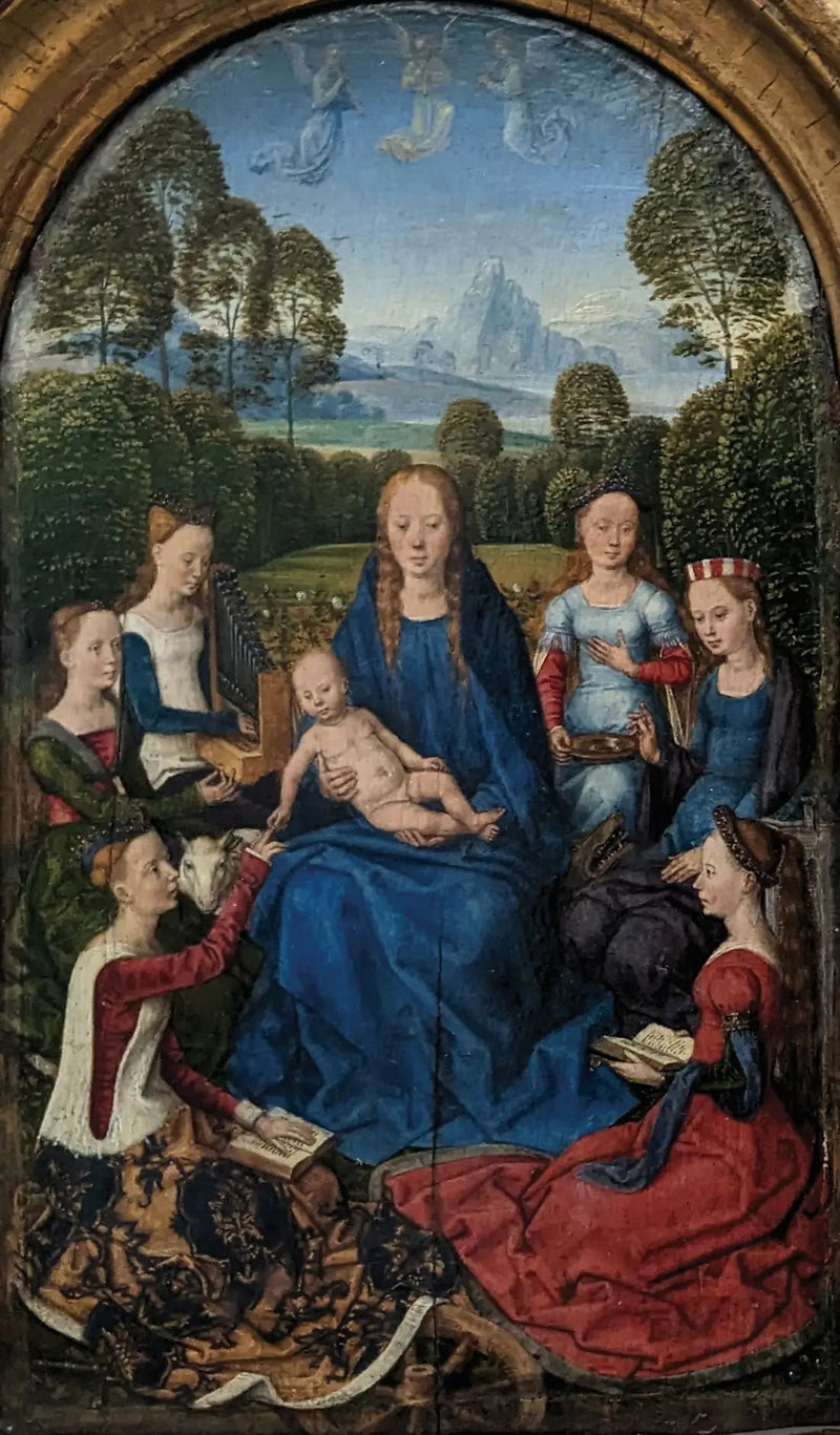 Madonna och barn omgivet av helgon - Hans Memling
