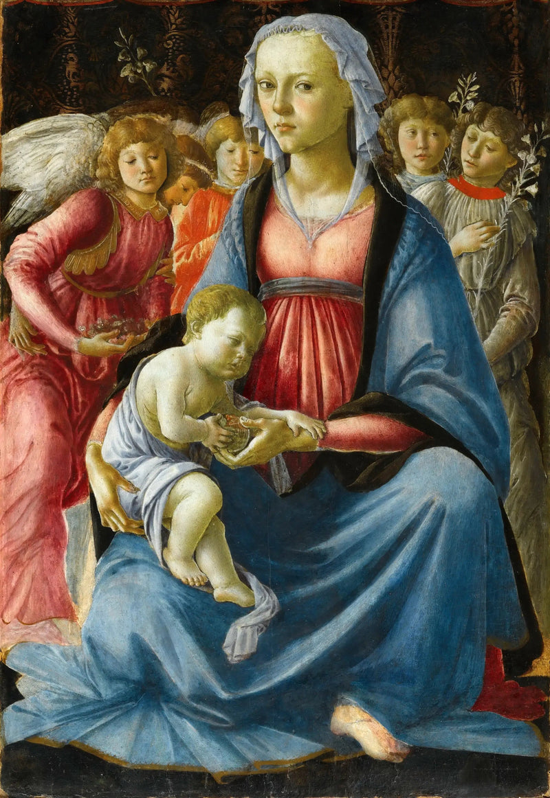Jungfrun och barnet omgivna av fem änglar - Sandro Botticelli