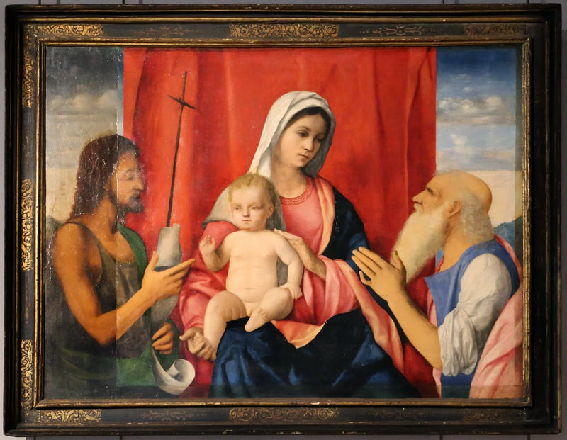 Madonna och barn mellan Sankt Johannes Döparen och Sankt Hieronymus - Giovanni Bellini