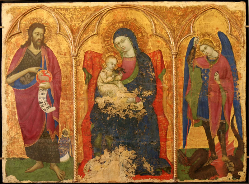 Madonna och barn mellan Johannes Döparen och Mikael - Barnaba da Modena