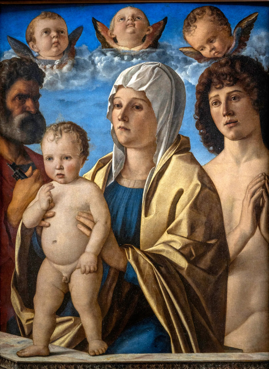 Madonna och barn mellan helige Petrus och helige Sebastians - Giovanni Bellini