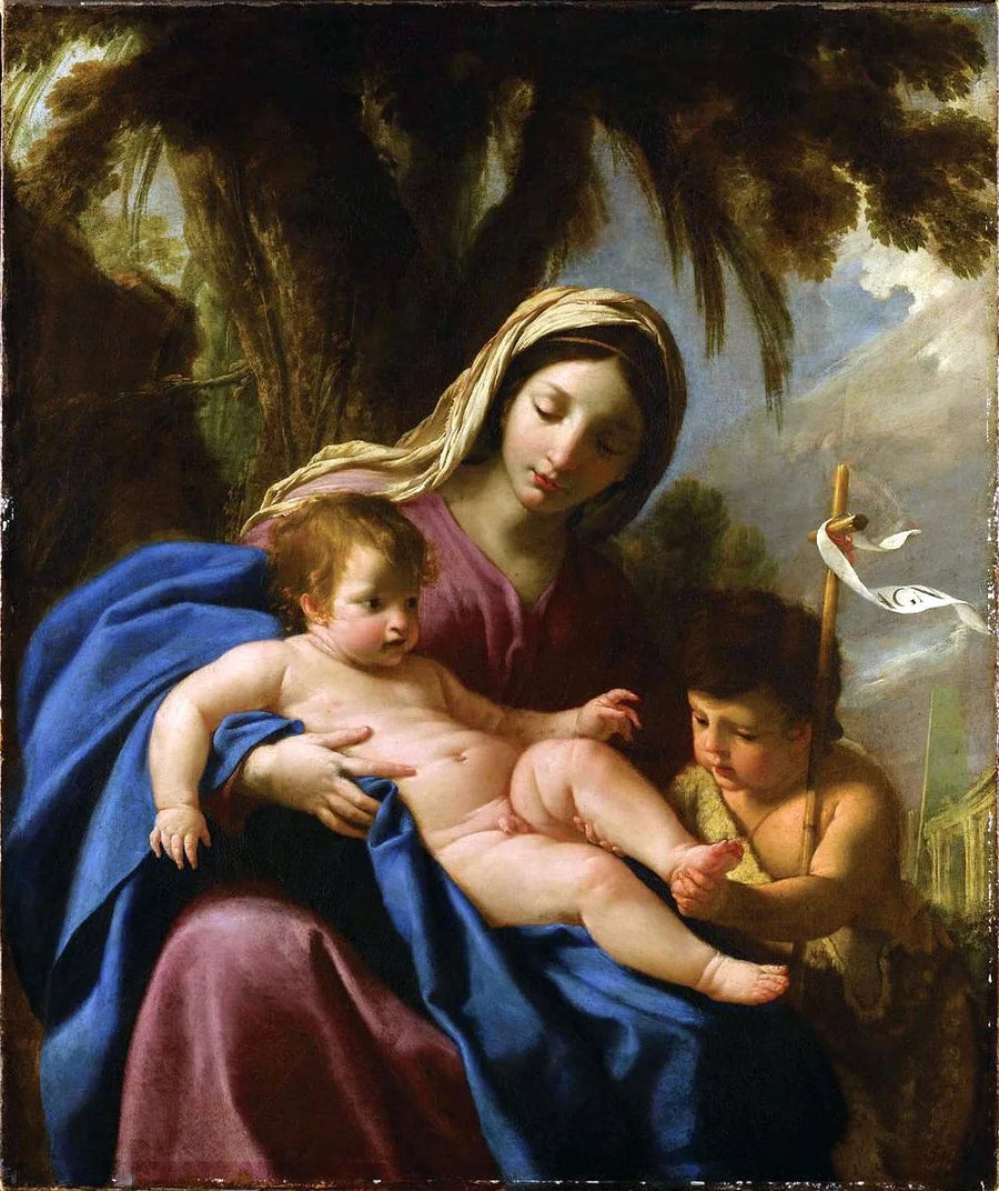 Madonna och barn Jesus med helige Johannes Döparen - Eustache Le Sueur