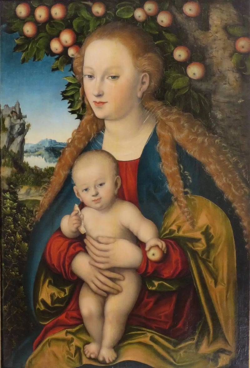 Madonna och barnet Jesus under äppelträdet - Lucas Cranach den äldre