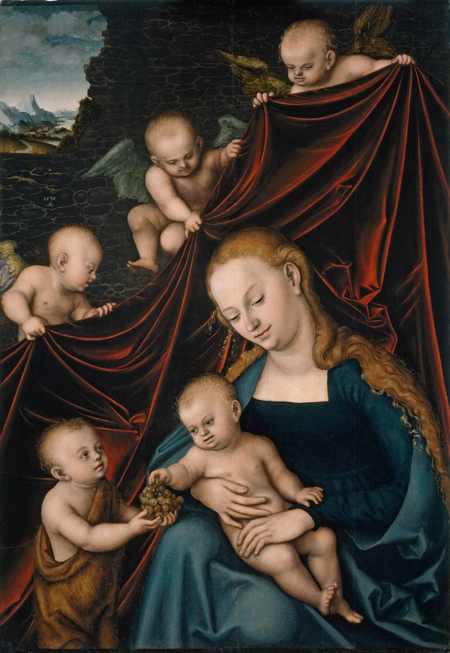 Madonna och barn, Johannes döparen och änglar - Lucas Cranach den äldre