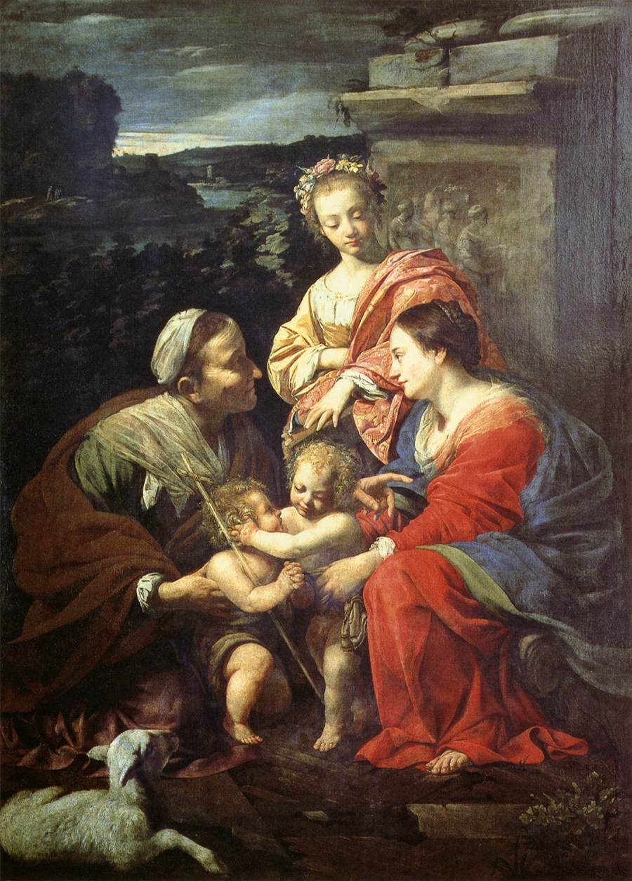 Madonna och Barnet Jesus med Heliga Elisabeth, Sankt Johannes Döparen och Heliga Katarina - Simon Vouet