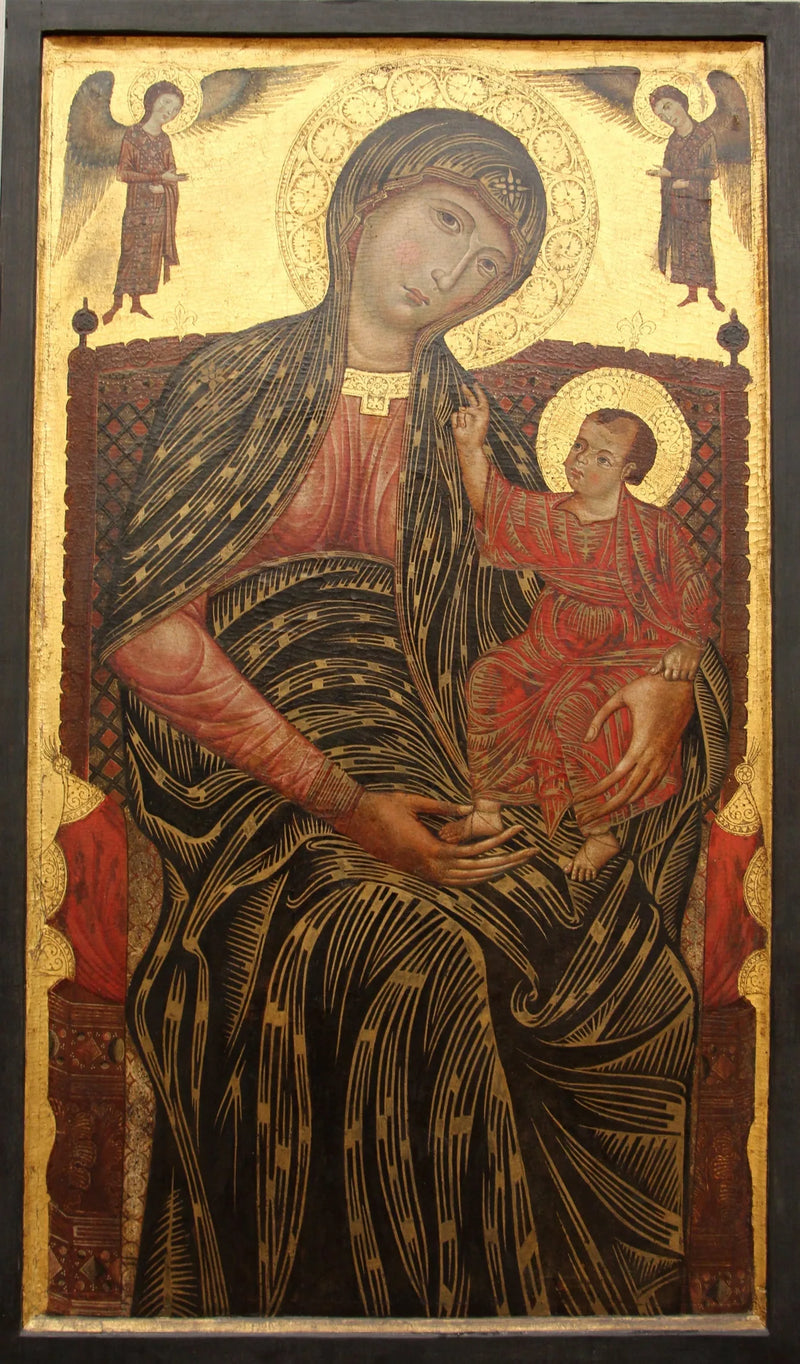 Jungfru Maria som tronar med två änglar - Master of the Magdalen