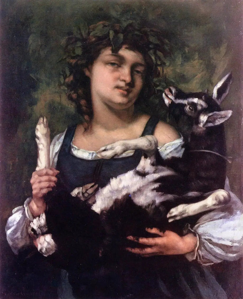 Flickan från byn med killing - Gustave Courbet