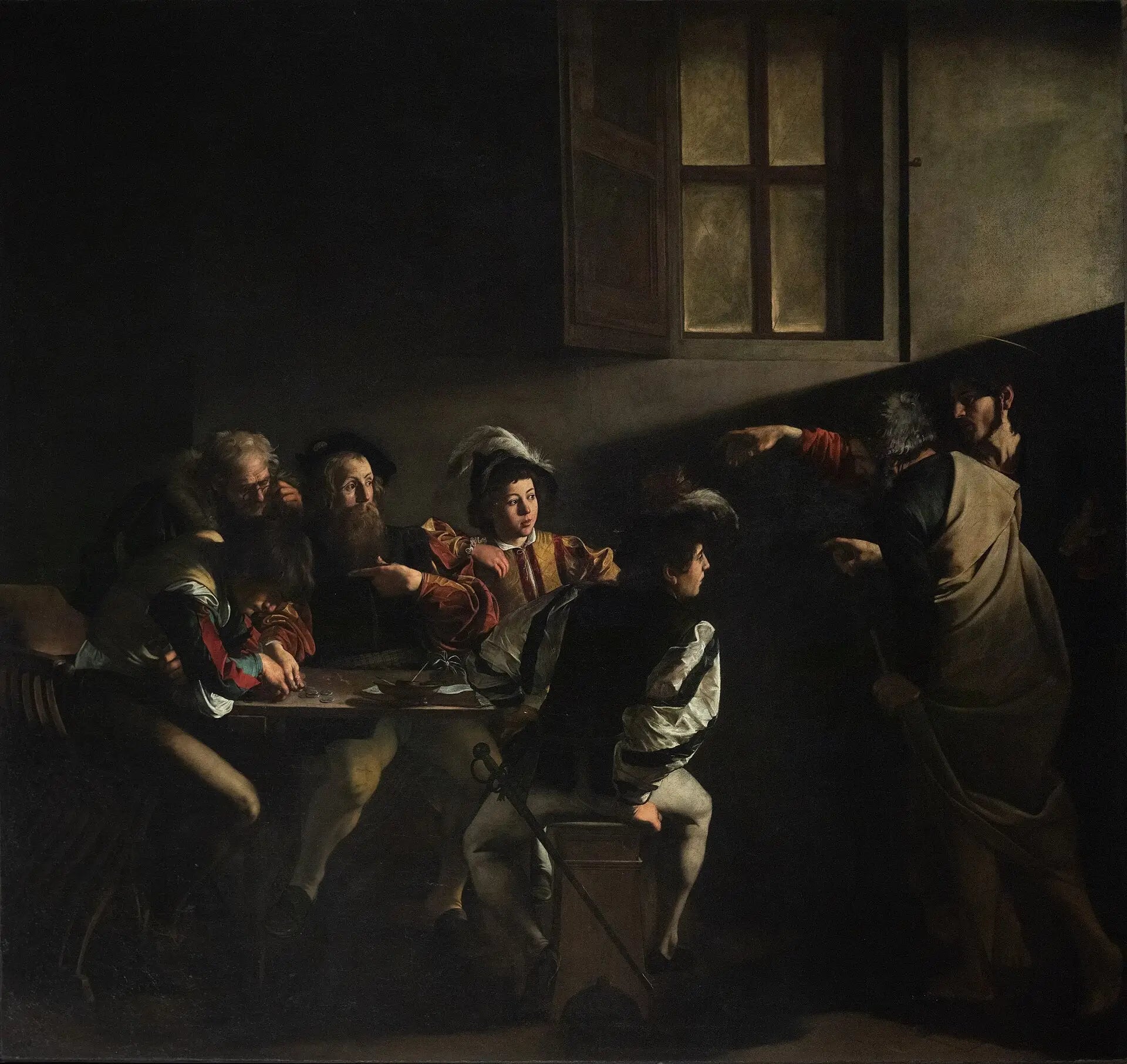 La Vocation de saint Matthieu - Le Caravage image 1 reproduction de peinture à l’huile