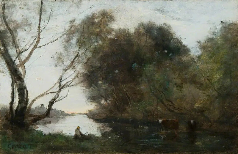 Lac : Solnedgång - Jean-Baptiste Camille Corot