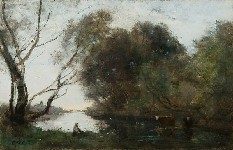 Lac : Solnedgång - Jean-Baptiste Camille Corot