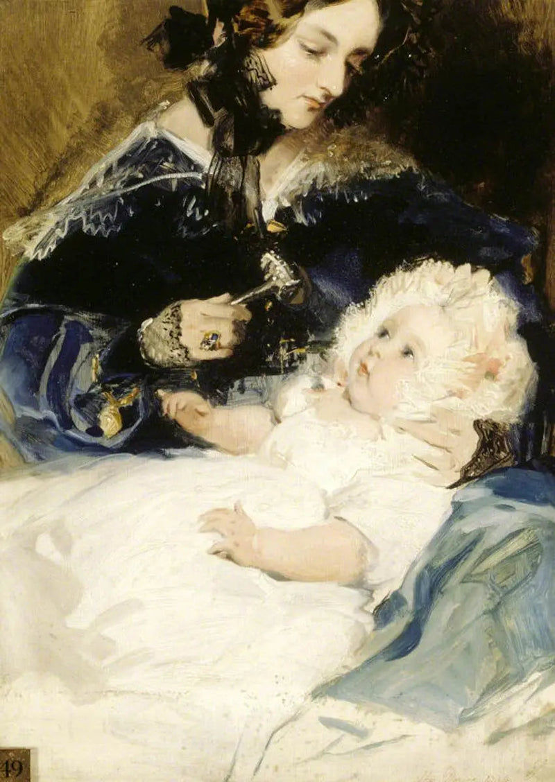 Lady Louisa Jane Russell, hertiginna av Abercorn (1812-1905) med sin dotter Lady Harriet Georgiana Louisa Hamilton, senare countess of Lichfield (1834-1913) - Edwin Henry Landseer
