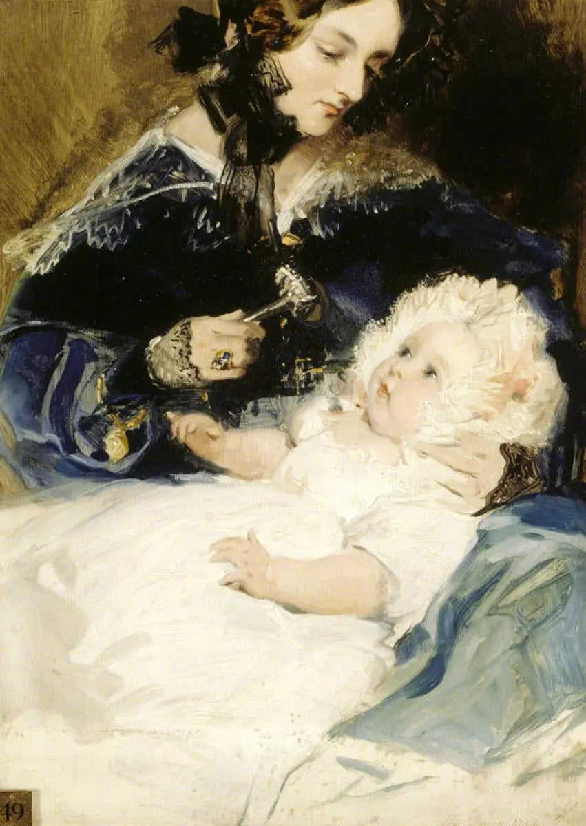 Lady Louisa Jane Russell, hertiginna av Abercorn (1812-1905) med sin dotter Lady Harriet Georgiana Louisa Hamilton, senare countess of Lichfield (1834-1913) - Edwin Henry Landseer