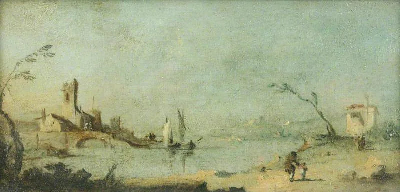 Lagune de Capriccio med en kyrka och en bro - Francesco Guardi