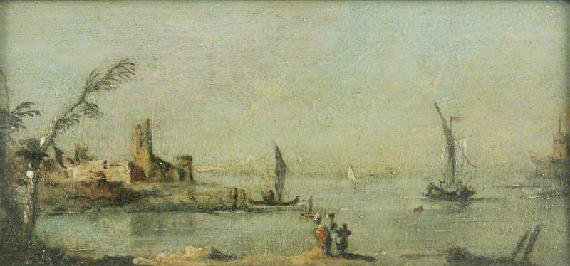 Lagune de Capriccio med en kyrka - Francesco Guardi