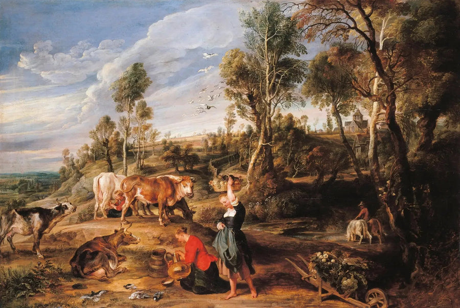 Mjölkande kor på landskap, « La Ferme de Laeken » - Peter Paul Rubens