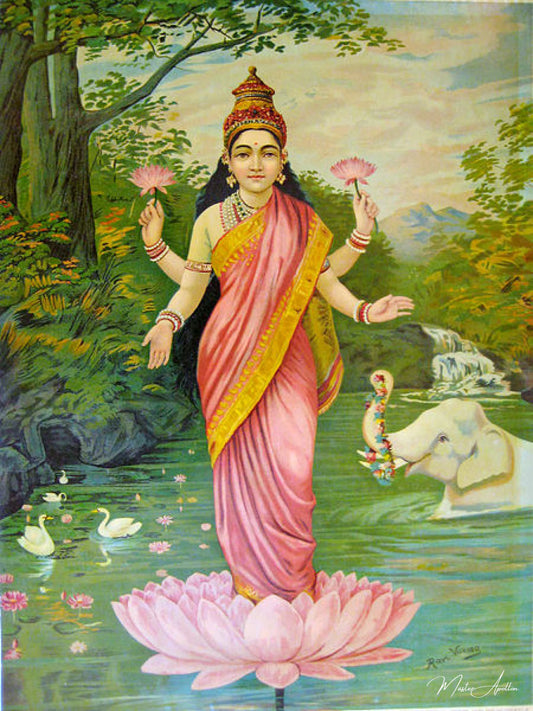 Lakshmi, la déesse de la richesse - Ravi Varmâ - Reproductions de tableaux et peintures haut de gamme