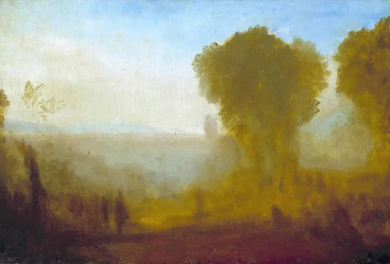 Landskap med torn, träd och figurer; möjligen Arcueil nära Paris - J. M. W. Turner