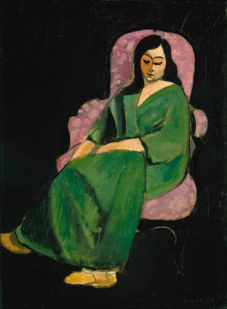 Laurette i grön klänning, svart bakgrund - Henri Matisse