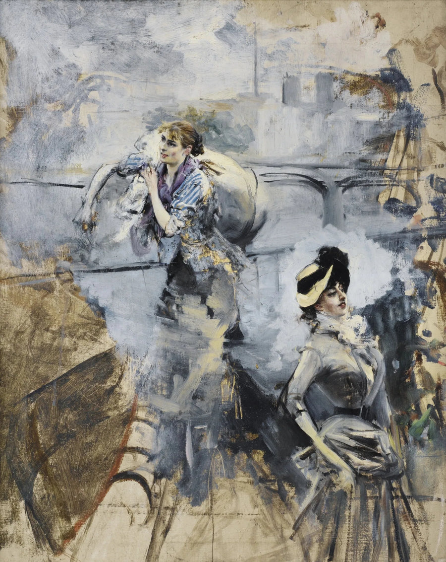 Tvätterska och ung brunett vid Seine, Paris - Giovanni Boldini