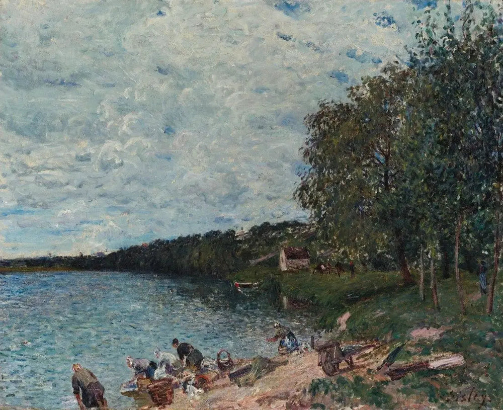 Lavandières Près de Champagne - Alfred Sisley image 1 tableau peint à l’huile sur toile