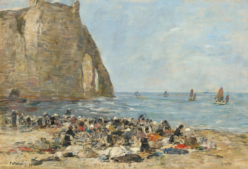 Tvättare på stranden i Étretat - Eugène Boudin