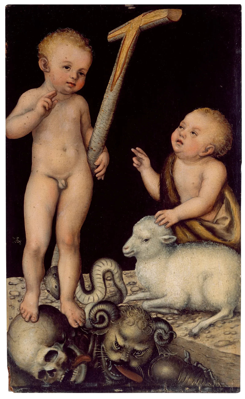 Den älskade bebisen Jesus av Johannes Döparen barn - Lucas Cranach den äldre