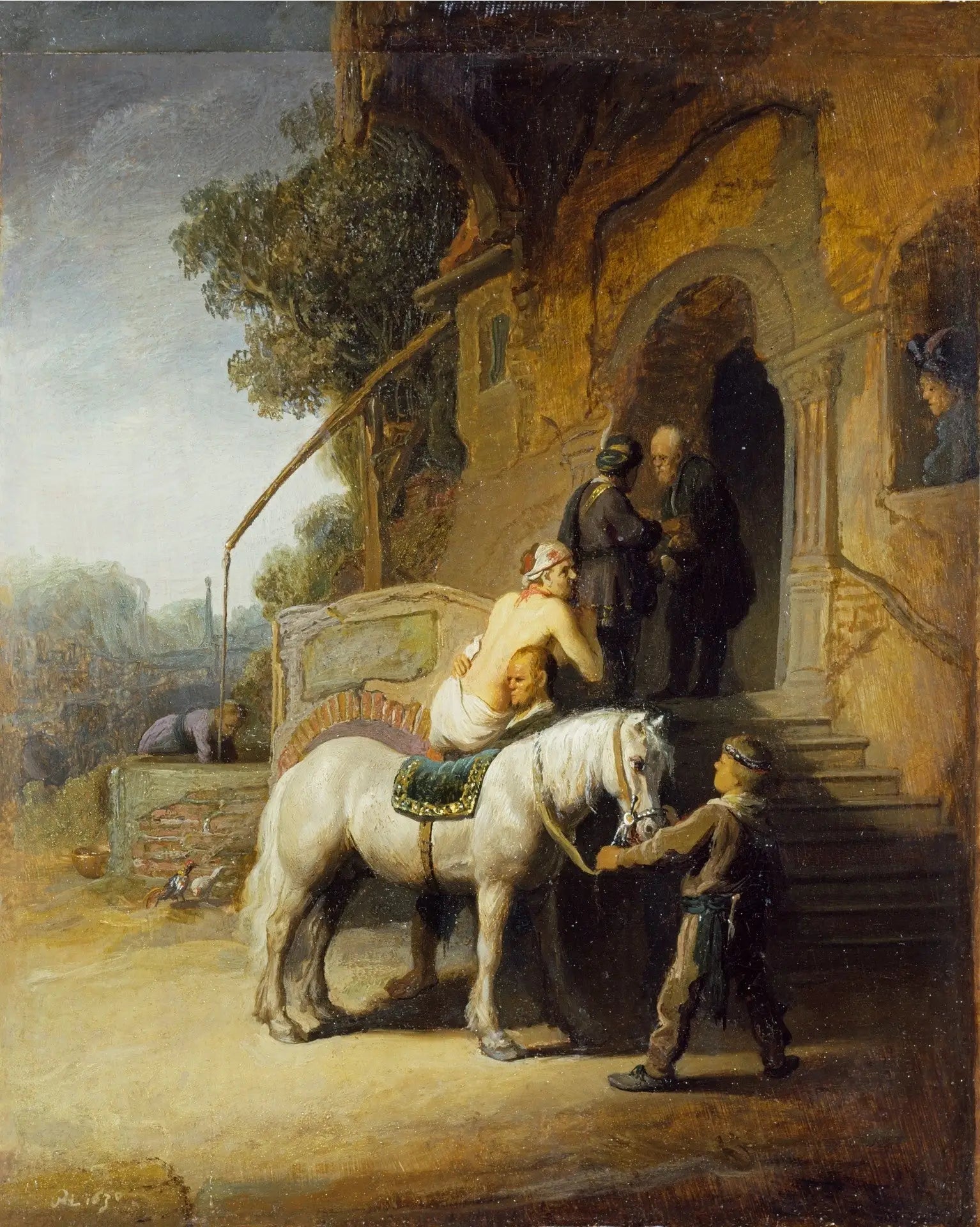 Reproduction du tableau « Le bon Samaritain - Rembrandt » par Alpha Reproduction en peinture à l’huile