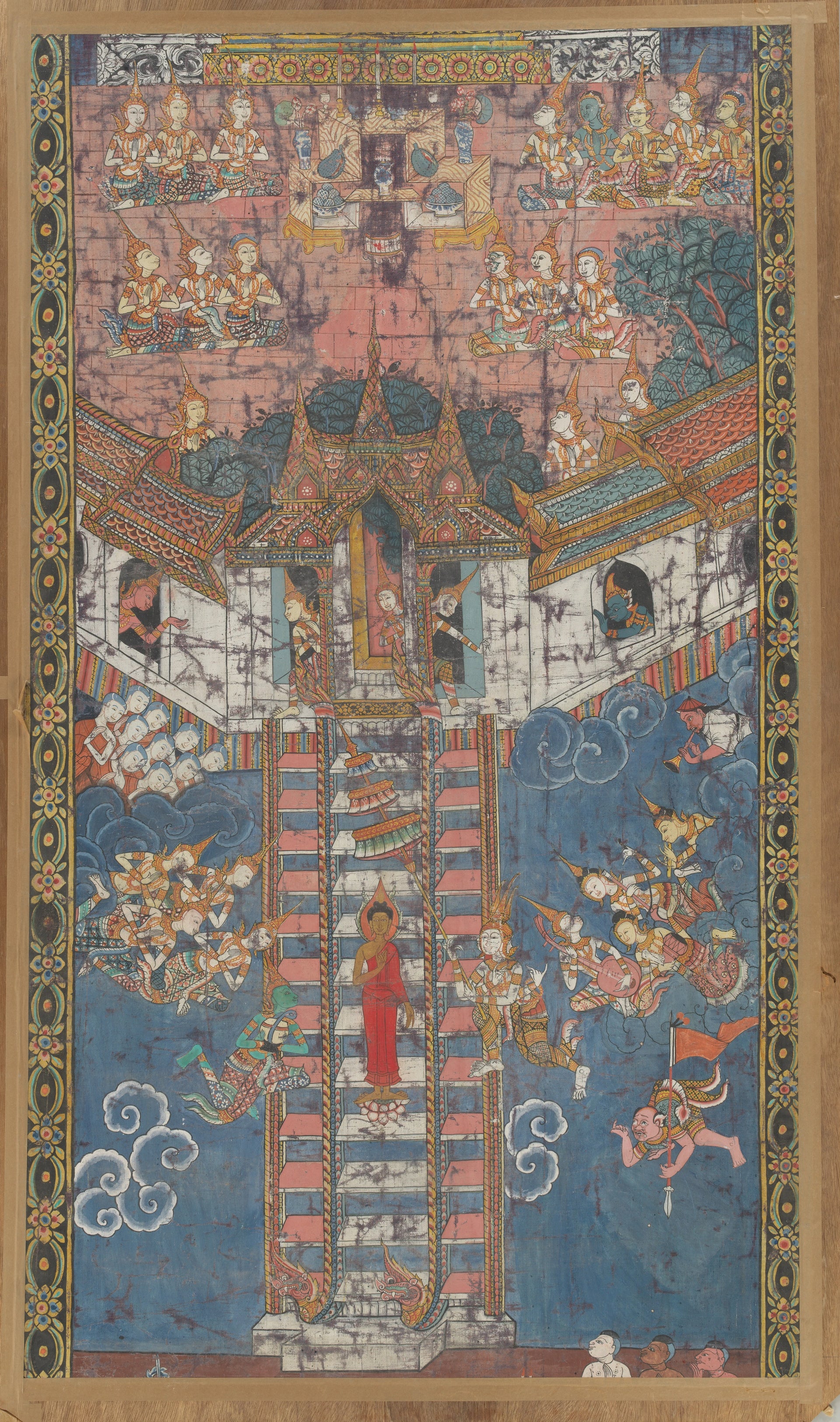 Le Bouddha descendant du ciel Trayastrimsa à Sankissa, Artiste thaïlandais anonyme, XIXe siècle