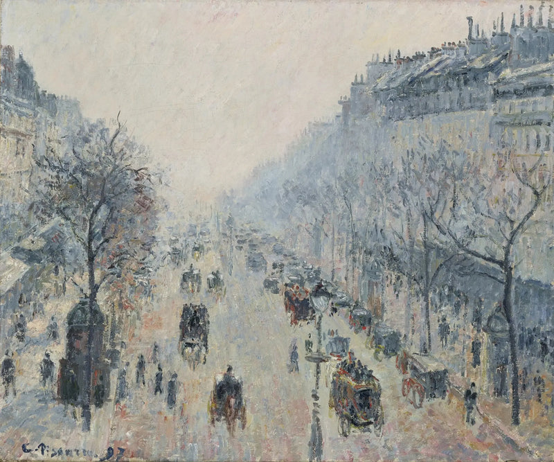 Boulevard Montmartre, morgondimma - Camille Pissarro